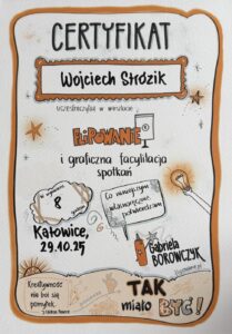 Certyfikat Wojciecha Strózika z warsztatu Flipowanie i graficzna facylitacja spotkań, 2025