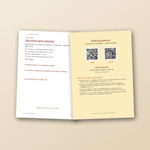 Dziennik wdzięczności 30 dni – plan na dalej i tylna okładka z kodami QR do podcastu