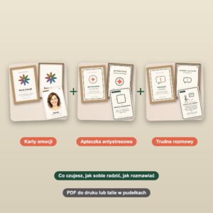 Karty emocji + Apteczka antystresowa + Trudne rozmowy – zestaw w pudełkach